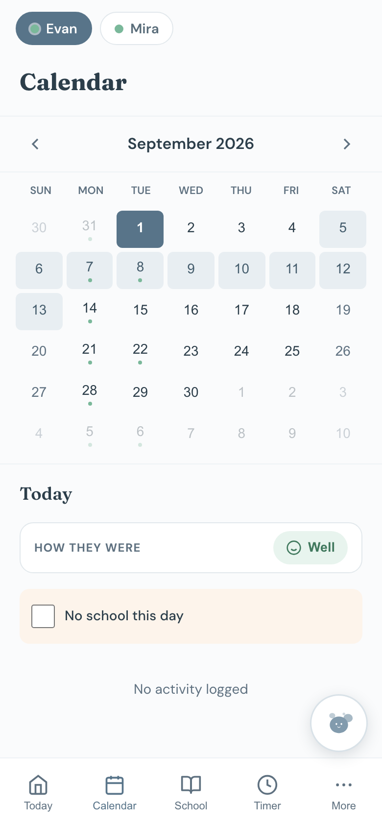 The Calendar month view with a single day selected.